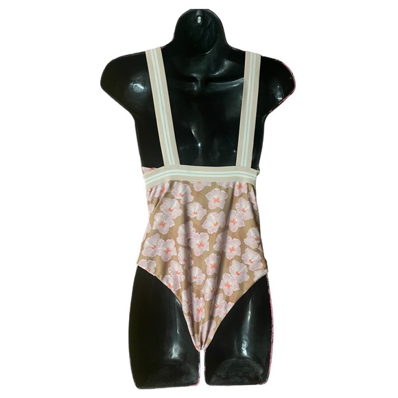 Acacia Swimwear France Elastic Full One Piece Floral Pink and Brown Size Medium - Picture 2 of 7